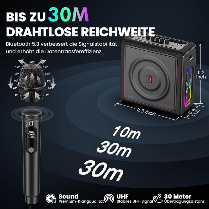 HWWR Karaoke Maschine mit 2 Mikrofone Karaoke Anlage Tragbaren Bluetooth Lautsprecher Box für Erwach