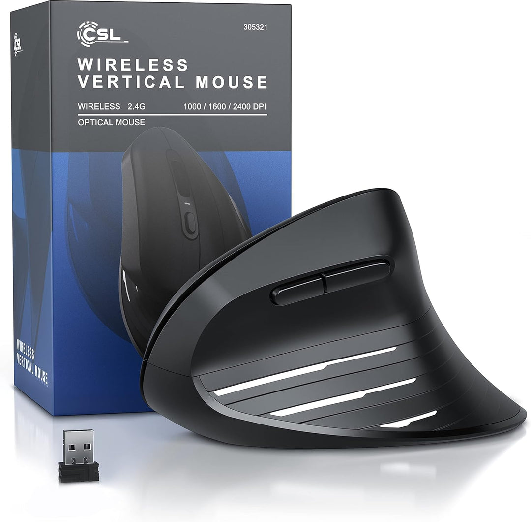 CSL - kabellose Maus Vertikal Funk 2.4 GHz - Neues Modell - USB Vertical Mouse – ergonomisches Desig