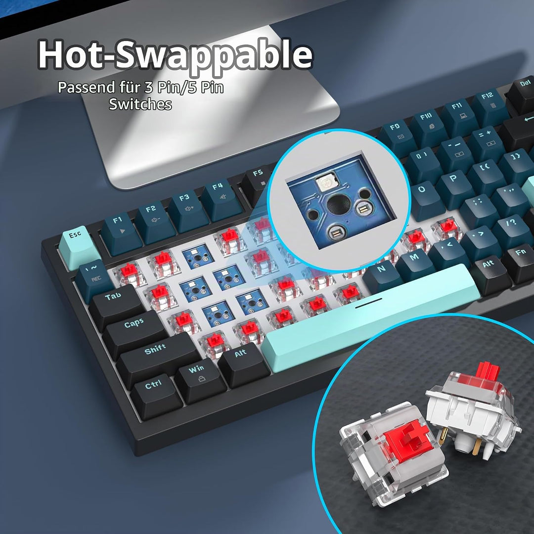 SOLIDEE Verkabelte 75% Mechanische Gaming-Tastatur, Hot-Swap-Fähig Mit Gasket Struktur, RGB-Hintergr
