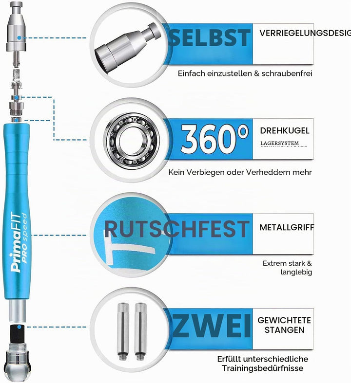 PrimaFIT Springseil Erwachsene Fitness Pro Speed Jump Rope 3m Seilspringen Verstellbar Mit Gewichten