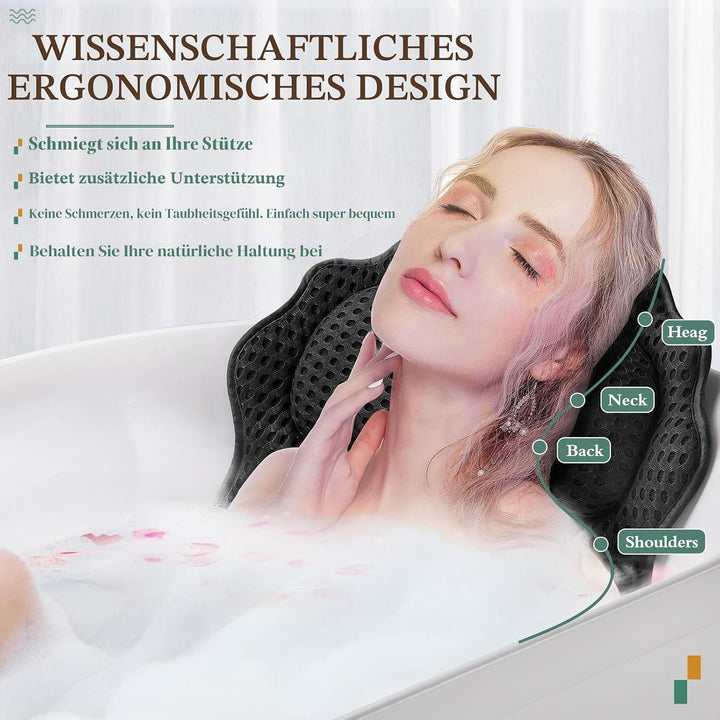 Badewannenkissen RUVINCE Ergonomisches Luxus-Badewannenkissen mit Kopf-, Nacken-, Schulter- und Rück