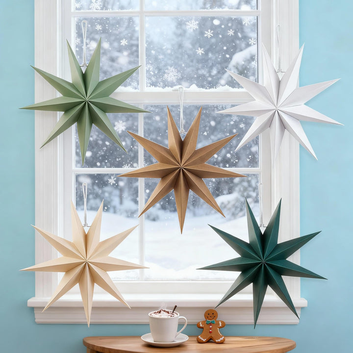 Papiersterne Weihnachten 5er Set, Kizozo Papiersterne zum aufhängen, Weihnachtsdeko Outdoor Innen Fe