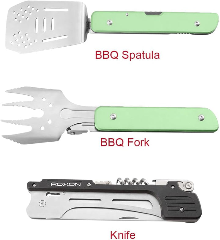 ROXON S601 14" 6 in 1 MBT3 Folding Grill Utensils Set Fork Spatula Grilling Knife Tongs Opener for B