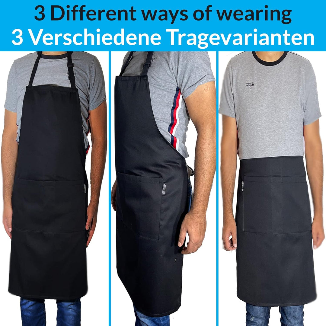 LEFUNDA® Kochschürze Wasserdicht Schürze mit 3 Taschen Verstellbare Grillschürze mit langen Bändern