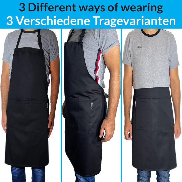 LEFUNDA® Kochschürze Wasserdicht Schürze mit 3 Taschen Verstellbare Grillschürze mit langen Bändern