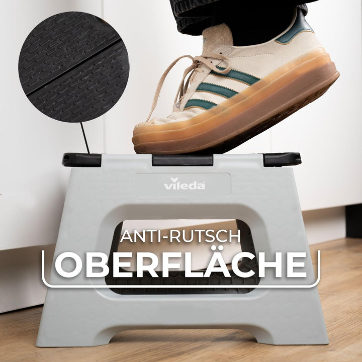 Vileda Tritthocker klappbar 23cm - für Erwachsene & Kinder bis 150kg - Inkl. Anti-Rutsch-Beschichtun