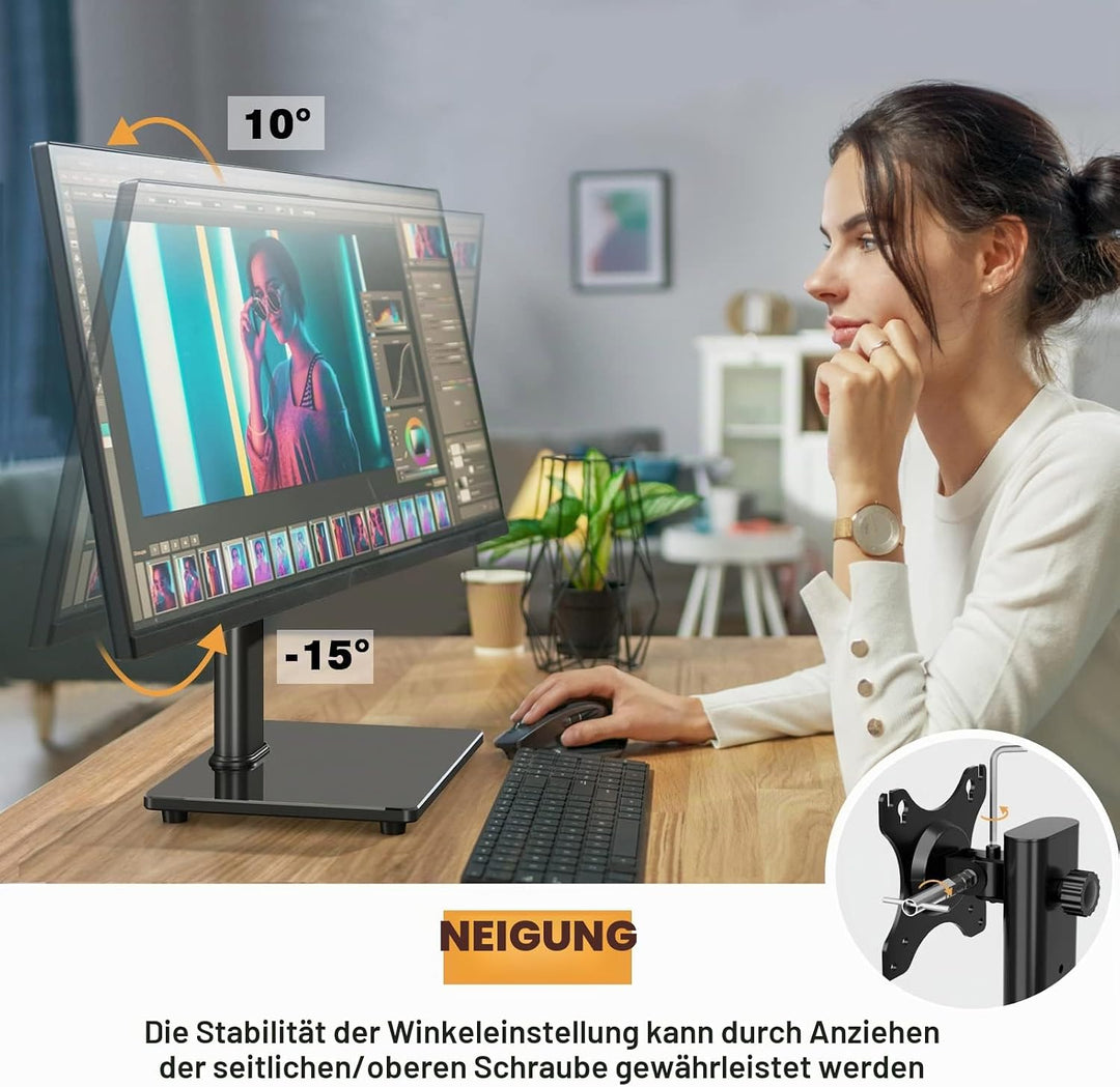 RFIVER Monitor Ständer Freistehend Halterung für 13-32 Zoll Bildschirm - Monitorständer Höhenverstel