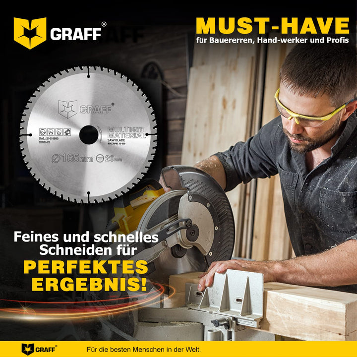 GRAFF Sägeblatt 165x20 Metall Holz Aluminium Laminat Kunststoff – Multi Material Kreissägeblatt 165x