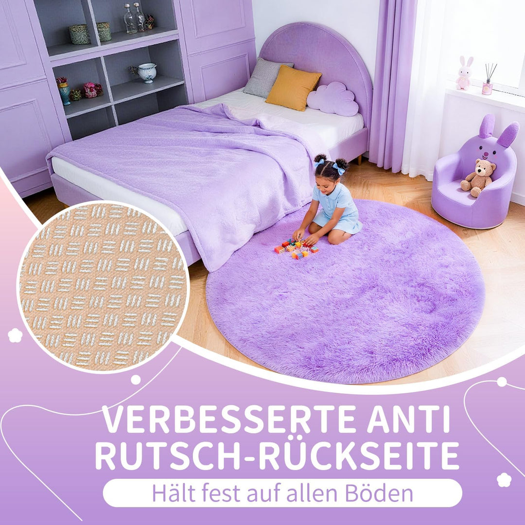 VOFUSHON Schlafzimmer Shaggy Plüsch runden Teppich Bunte Batik Faux Flauschiger Samt Moderne Innente
