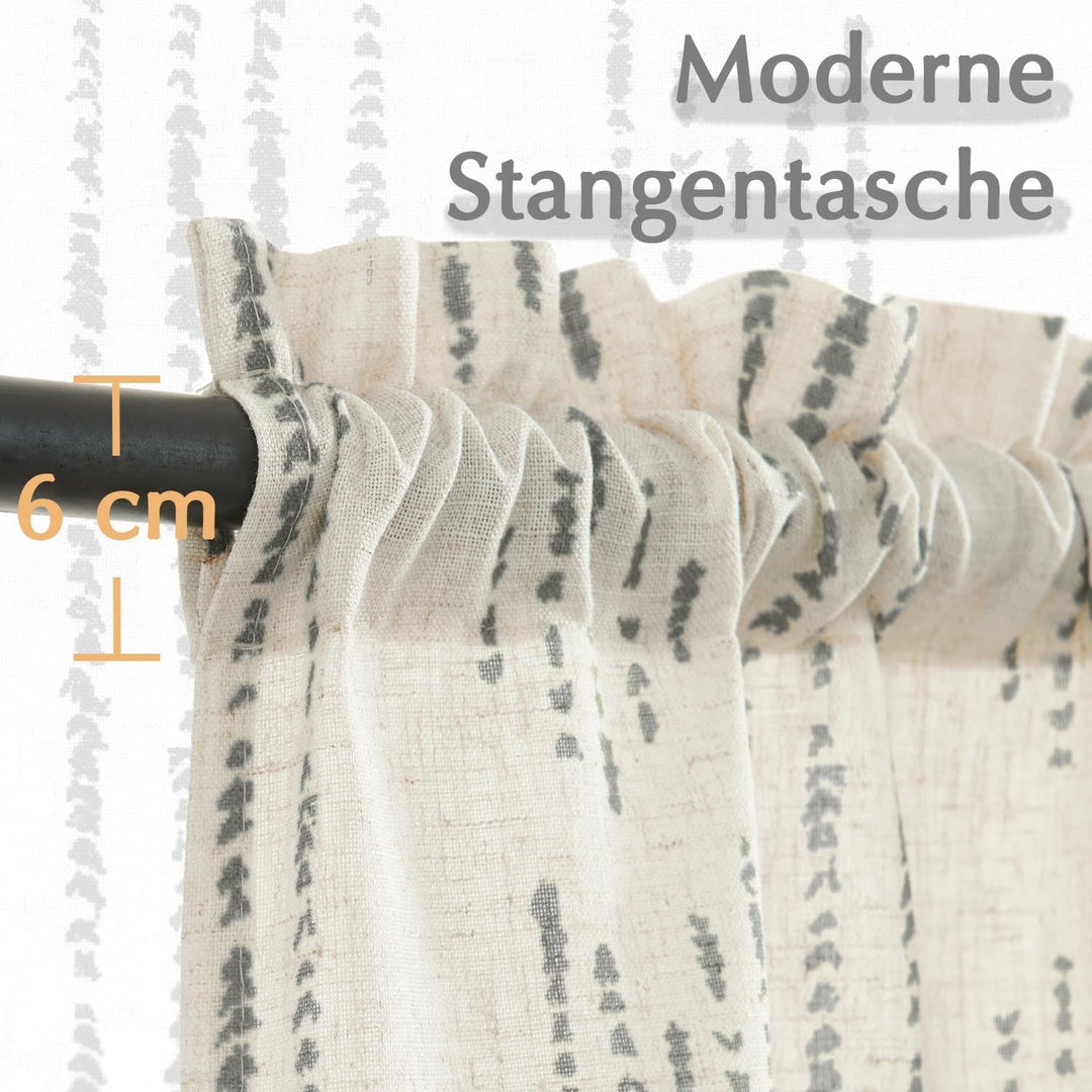 Vangao Scheibengardinen Modern Küche Boho Gestreift Leinenoptik Bistrogardine 2er Set 65Bx60Hcm Geom