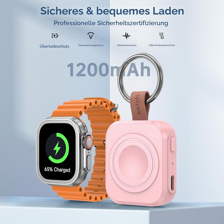 Tragbares Ladegerät für Apple Watch, iWatch-Ladegerät mit Schlüsselanhänger, 1200 mAh Magnetisches i