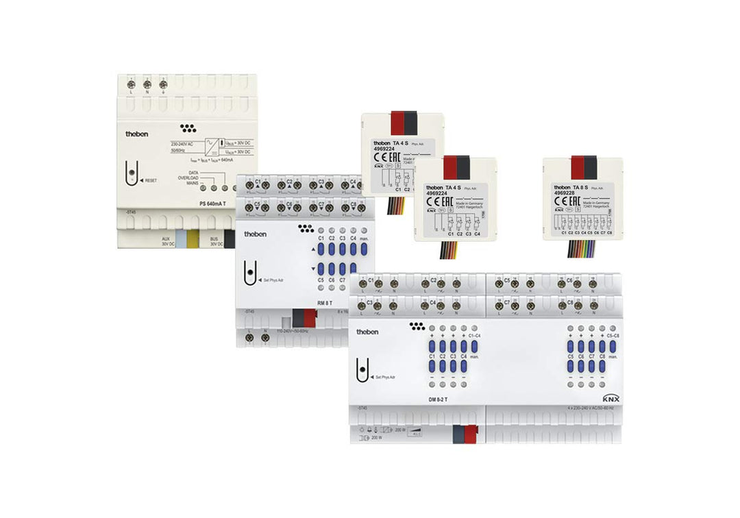 Theben 4990202 KNX Set 2 FIX - Spannungsversorgung - Dimmaktor - Schalt-/Jalousieaktor - Tasterschni