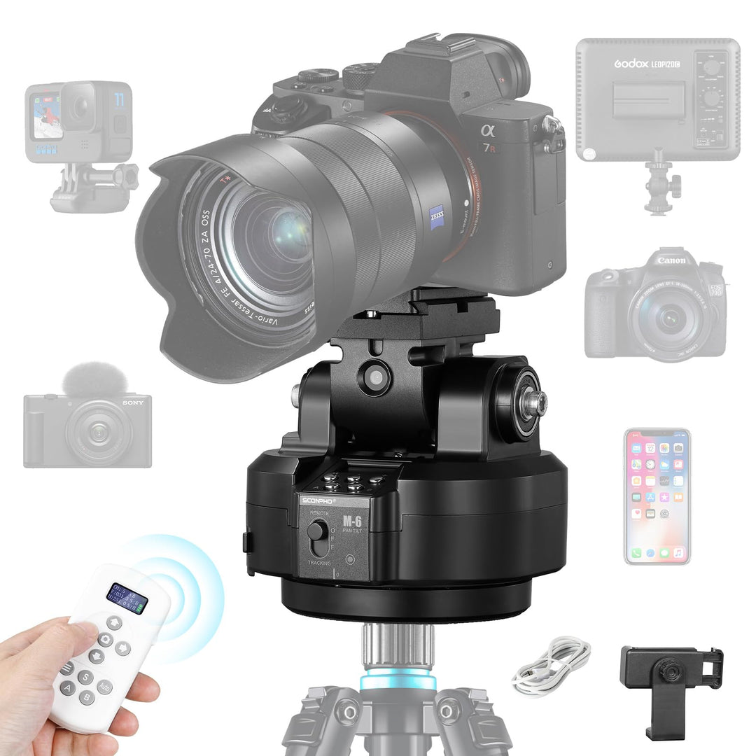 Soonpho M6 Motorisierter 360 Grad Erehbarer Elektrischer Remote Panorama-Stativkopf mit Telefonklemm