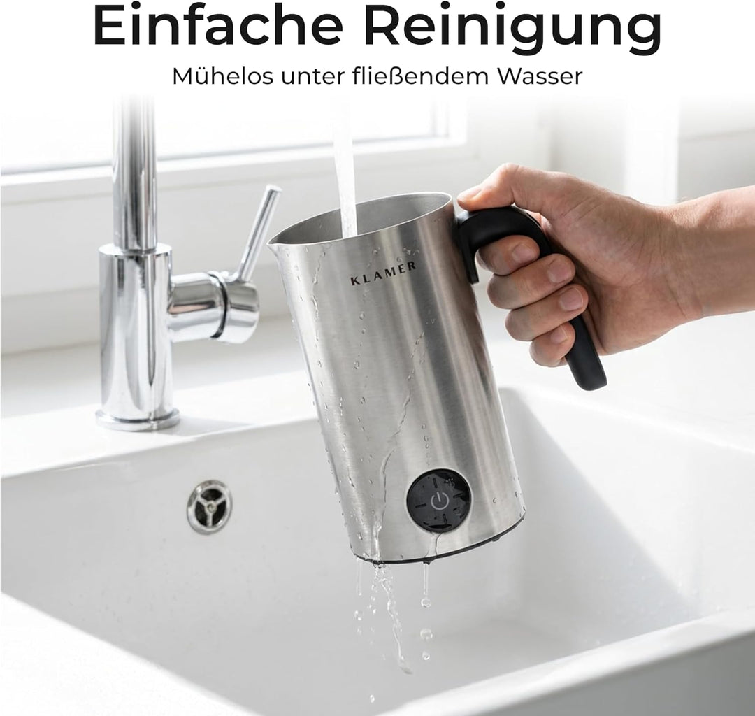 KLAMER Milchaufschäumer Elektrisch, Milchschäumer 500W, 4 Funktionen: Warm & Kalt Aufschäumen, Heiss