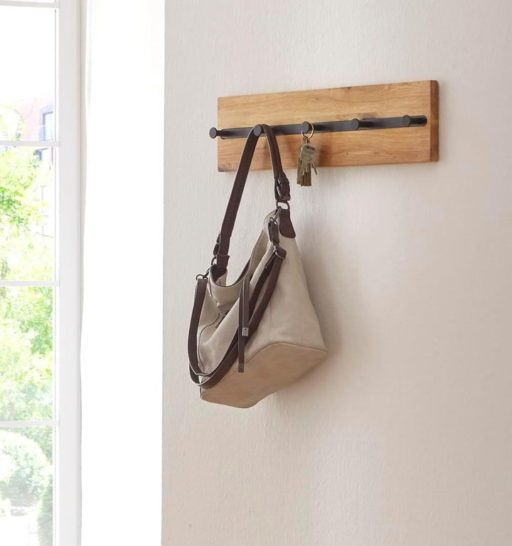 HAKU Möbel Wandgarderobe, Massivholz, eiche geölt-schwarz, B 60 x T 6 x H 15 cm Eiche Geölt-schwarz