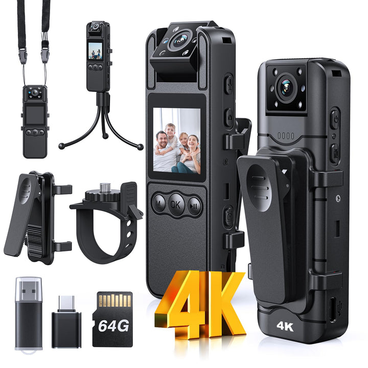 BOBLOV Bodycam Körperkamera Mini 4K Bodycam - HD Body Cam Mini Videokamera POV Vlog Kamera für Aufna