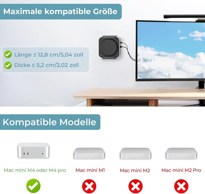Metall Halterung Kompatibel mit Mac Mini M4/ M4 Pro 2024 Wand/ VESA/ Untertisch Halterung für Mac Mi