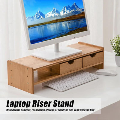 Ejoyous Monitor Stand Riser, Grosser Stauraum Bambus-Schreibtisch Monitor Riser Stand mit 2 Schublad