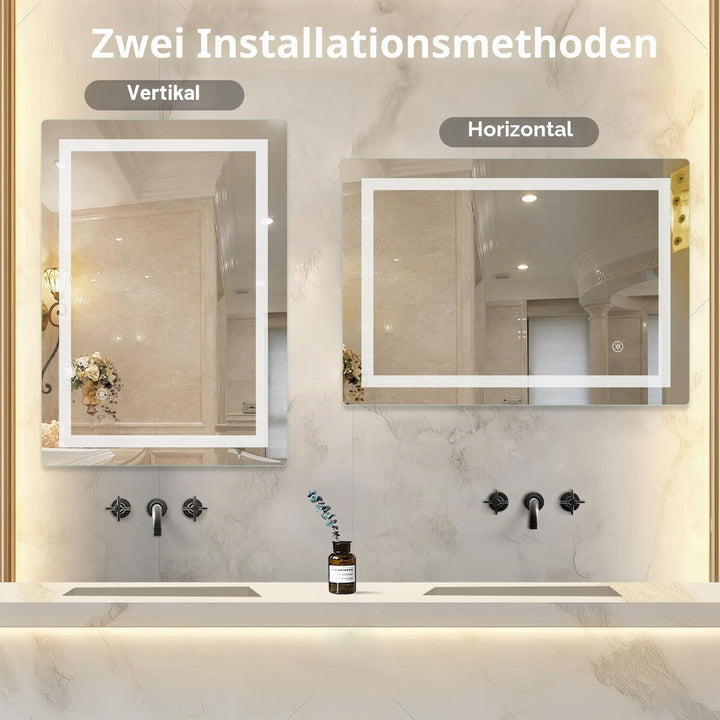 SaniteModar LED Badspiegel 50x70cm, Badezimmerspiegel mit Beleuchtung, Wandspiegel mit Touchschalter