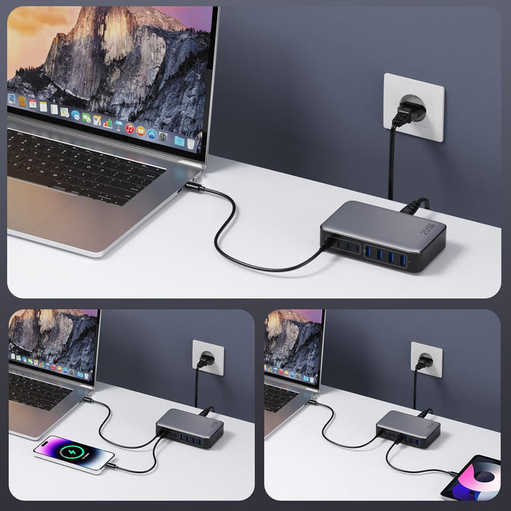 Feob 200W USB C Ladegerät Mehrfach, GaN III 8-Port Schnellladegerät PPS PD 65W Ladegerät Adapter Sch