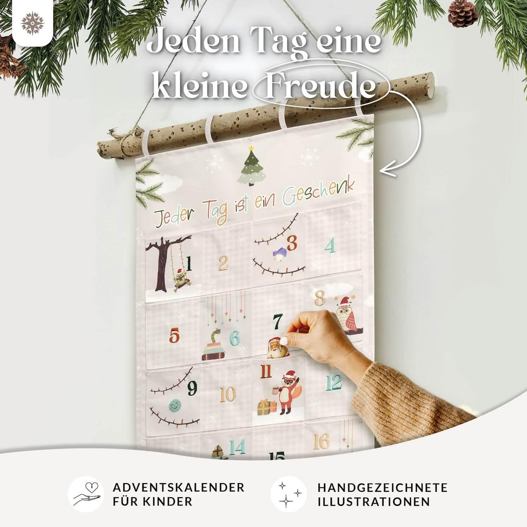 Lebenskompass® Adventskalender zum Befüllen aus Stoff für Kinder - Wandteppich mit 24 Taschen - Stof