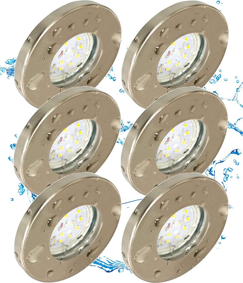 Trango 6er Set 6729IP65-062MO LED Einbaustrahler IP65 aus Edelstahl gebürstet inkl. 6x 5 Watt 3000K