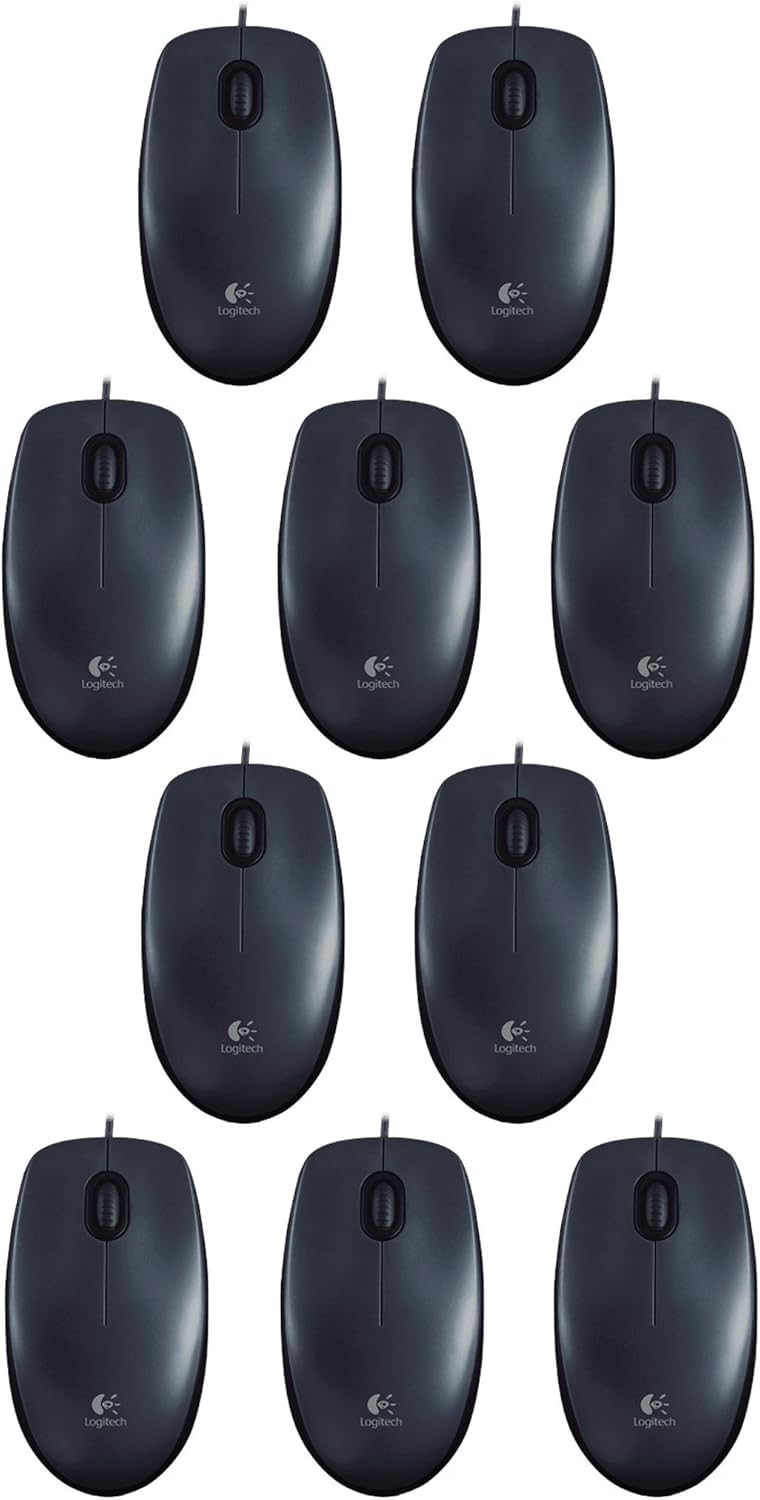 Logitech B100 Maus mit Kabel, USB-Anschluss, 800 DPI Optischer Sensor, 3 Tasten, Für Links- und Rech