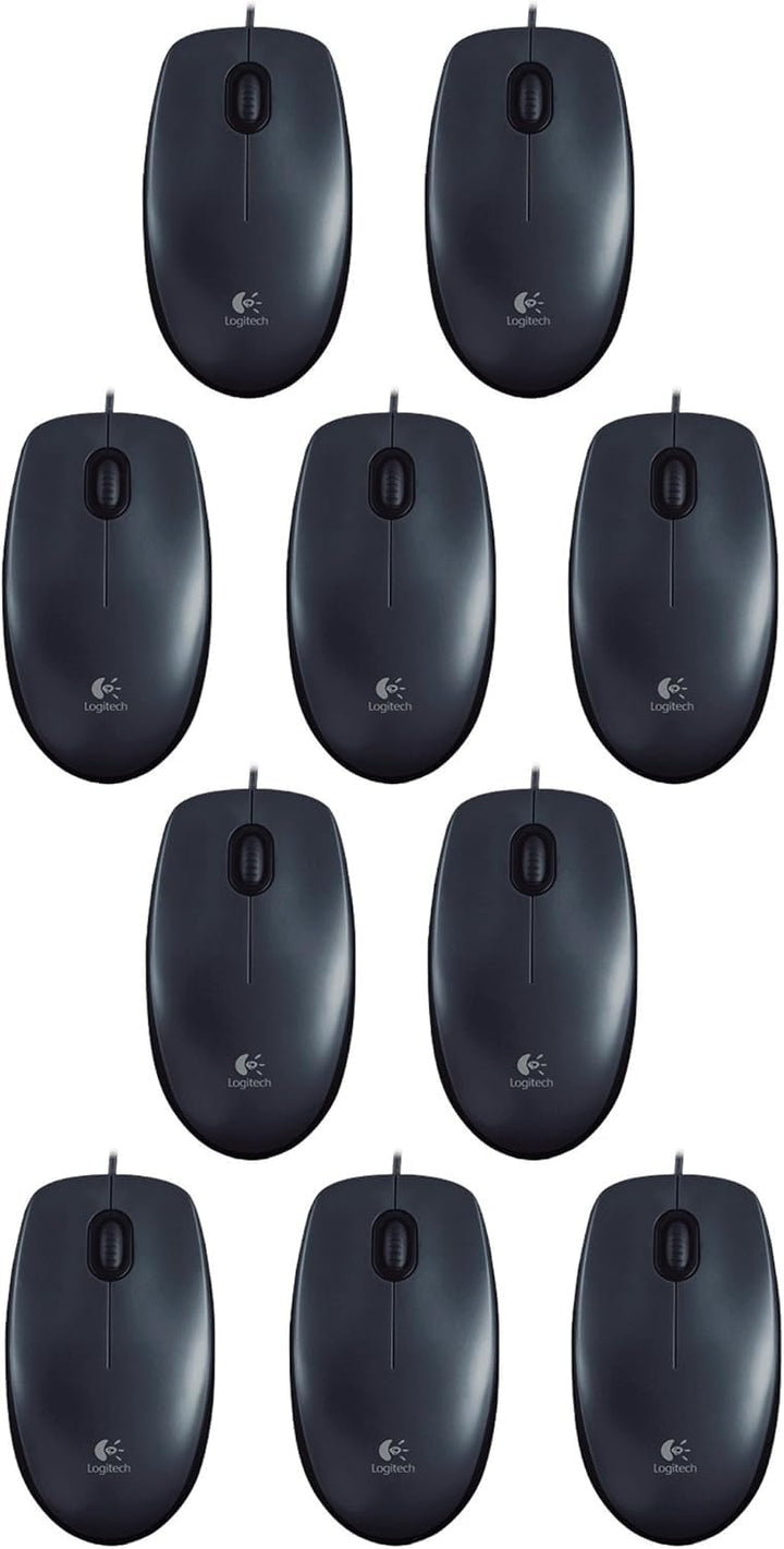 Logitech B100 Maus mit Kabel, USB-Anschluss, 800 DPI Optischer Sensor, 3 Tasten, Für Links- und Rech