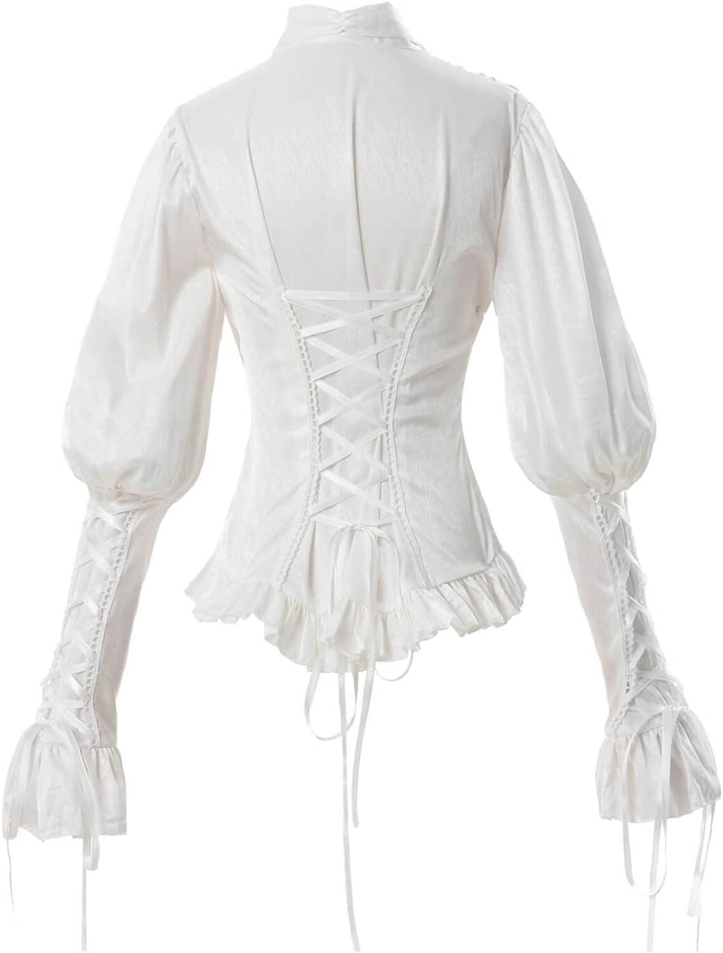 Damen Viktorianisch Bluse Vintage Schleifenhemd Stehkragen mit Ruff Langarmshirt Mittelalter Bluse 3