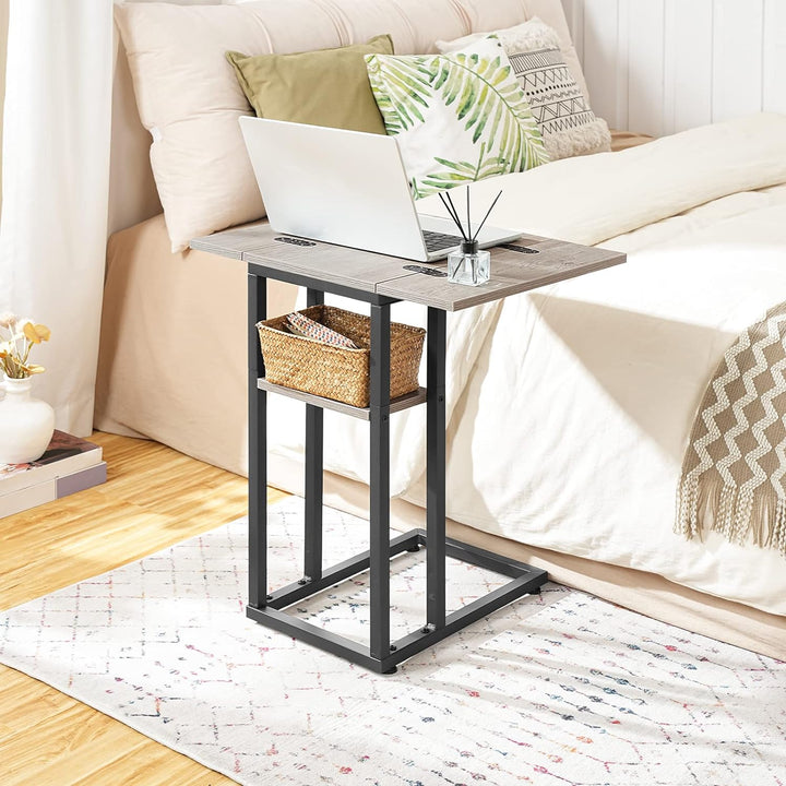 HOOBRO C-Form Beistelltisch, Klappbarer Sofatisch, Couchtisch, Kaffeetisch Snacktisch mit Lagerregal