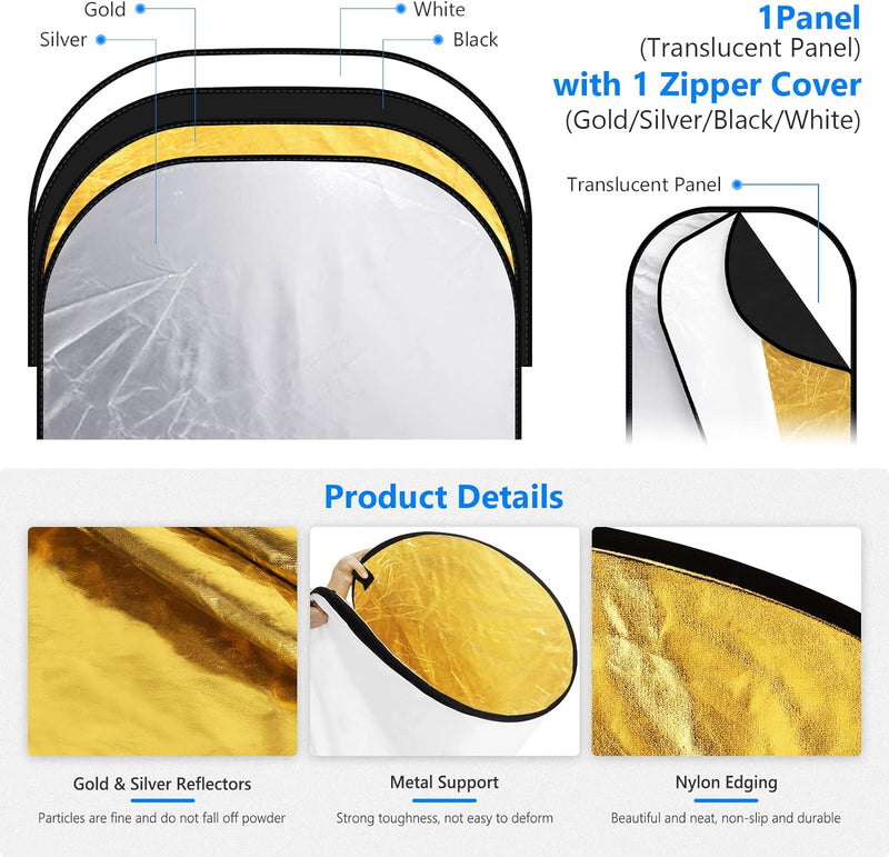 Neewer® 5-in-1-Ovale 100x150cm Faltbare Professionelle Multi-ScheibenLicht-Reflektor mit Durchlässig