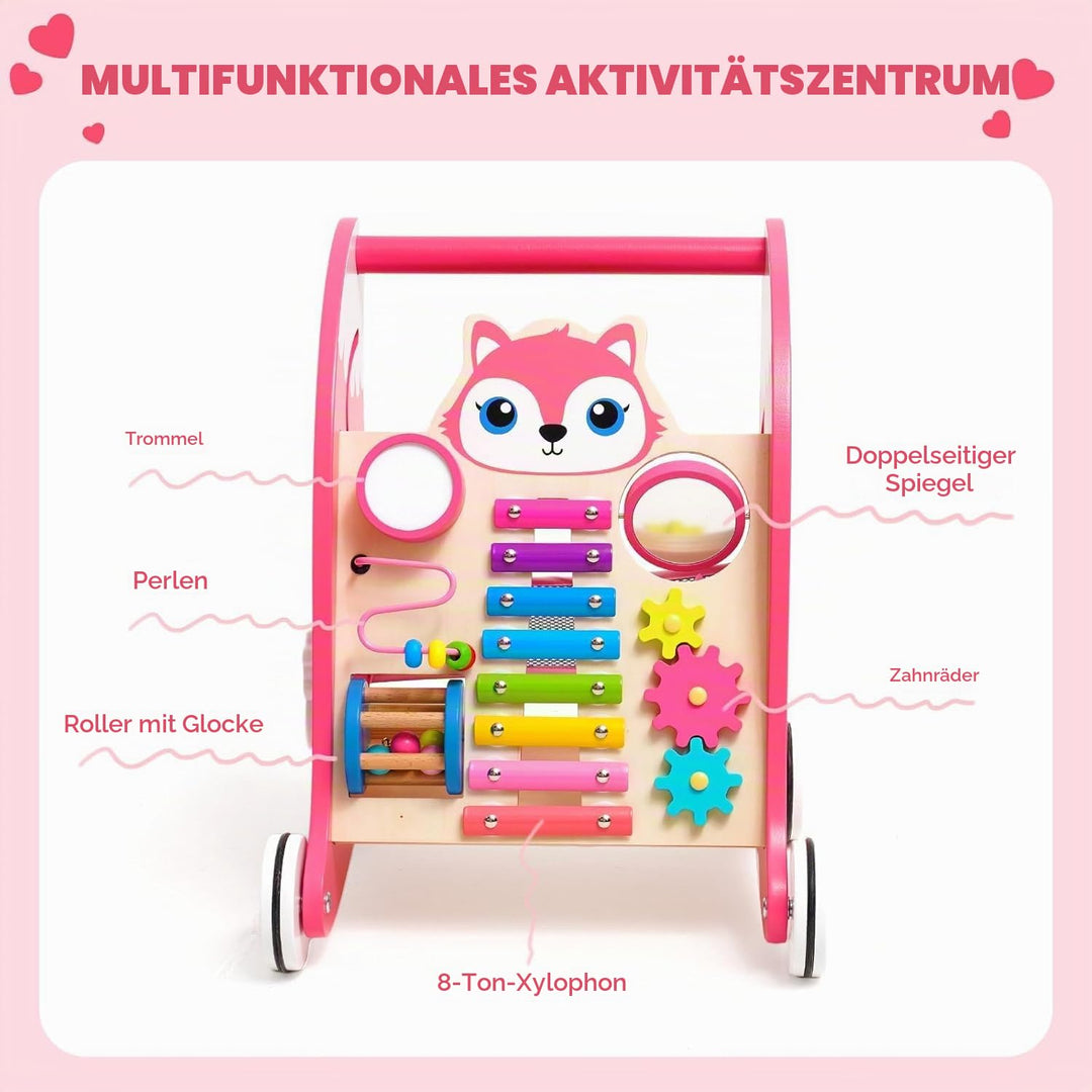 Holz Spielzeug Baby mit Multifunktional Montessori Spielzeug, Lauflernwagen mit Xylophon,Musikinstru