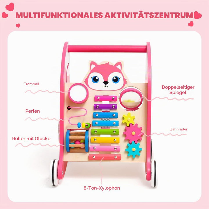 Holz Spielzeug Baby mit Multifunktional Montessori Spielzeug, Lauflernwagen mit Xylophon,Musikinstru
