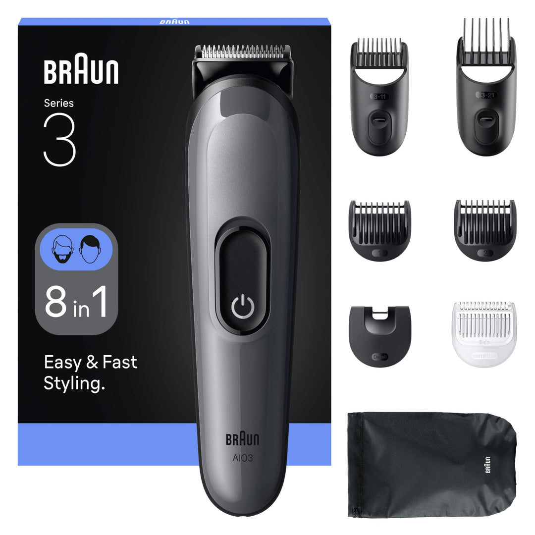 Braun Series 3 Multifunktions Körperpflege Set, 8 in 1, extrem scharfe Klinge, 14 Längeneinstellunge