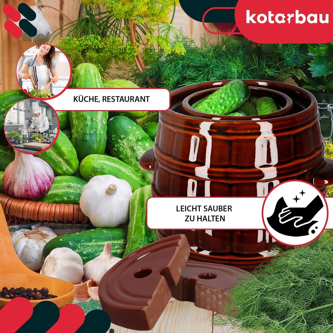 KOTARBAU® Gärtopf 8 L Steinguttopf mit Deckel und Beschwerungsstein Hermetisch Sauerkrauttopf Gurken