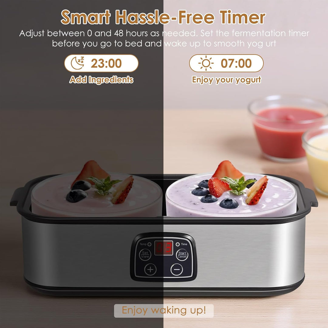 Joghurtbereiter 2L, Yoghurt Maker mit LED Display &amp; 2x 1000ml Glasbehältern, Joghurt Maker Machine m