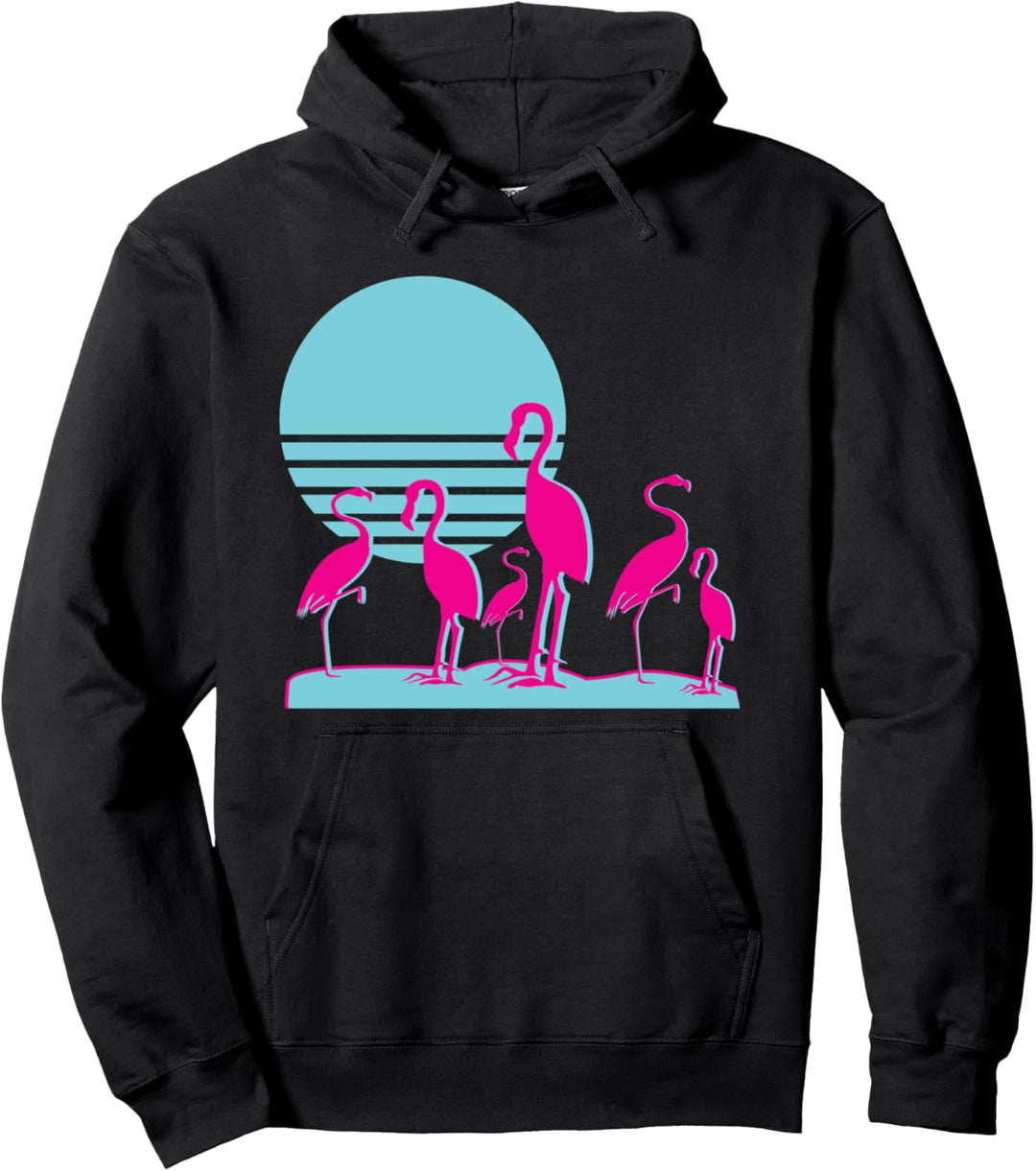 Flamingos Vaporwave Aesthetic Retro 1980s Sunset Vaporwave Pullover Hoodie