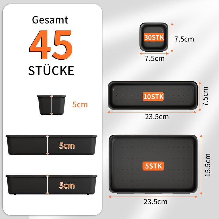 45 Stück Werkzeugkoffer Leer Organizer Sortierbox, Werkzeugaufbewahrung Schubladen Ordnungssystem We