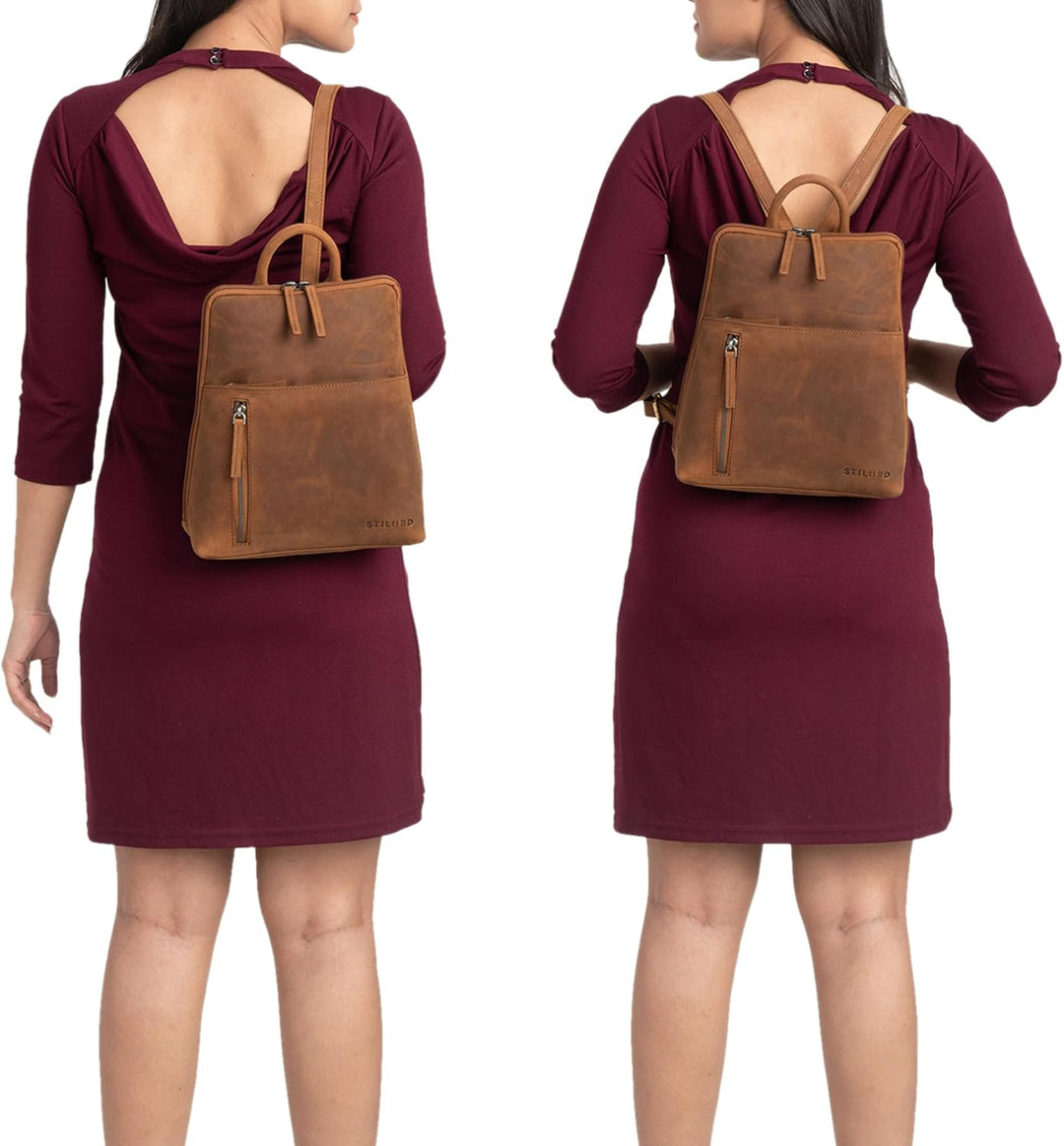 STILORD 'Holly' Rucksack Frauen Klein Leder Rucksackhandtasche Damen Lederrucksack für iPad und DIN