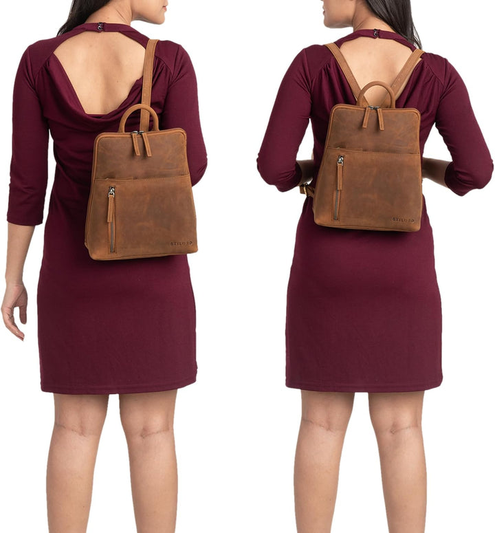 STILORD 'Holly' Rucksack Frauen Klein Leder Rucksackhandtasche Damen Lederrucksack für iPad und DIN