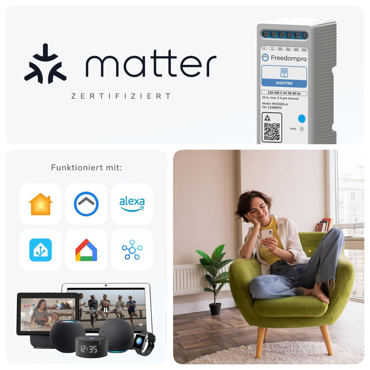 Freedompro Shutter Modul DIN 4C5A, Smart Schalter für bis zu 2 Rollläden, Smart Home Kompatibel mit