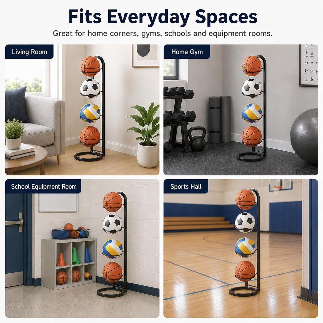 GOOGO 4 Stufiger Ballständer, Metall Basketball Ständer Herausnehmbare, Vertikale Ball Aufbewahrung,