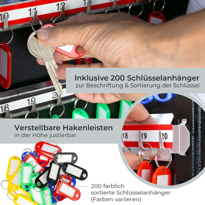 HMF Schlüsselschrank gross aus Stahl, abschliessbarer Schlüsselkasten für Büro, Verwaltung oder Fuhr