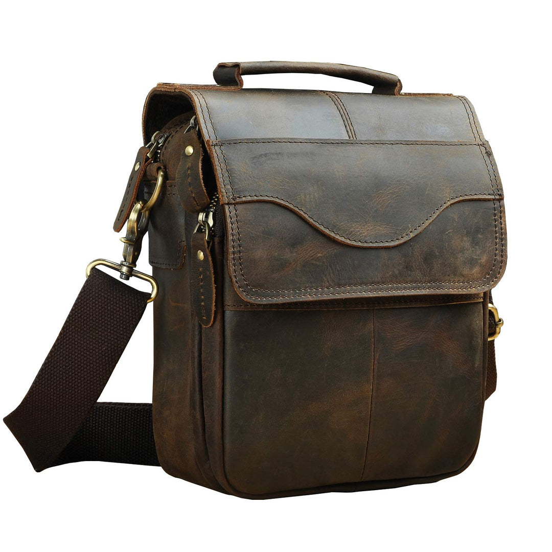 Le'aokuu Herren Echtleder Sling Messenger Schultertasche Tasche (144 Dunkelbraun)