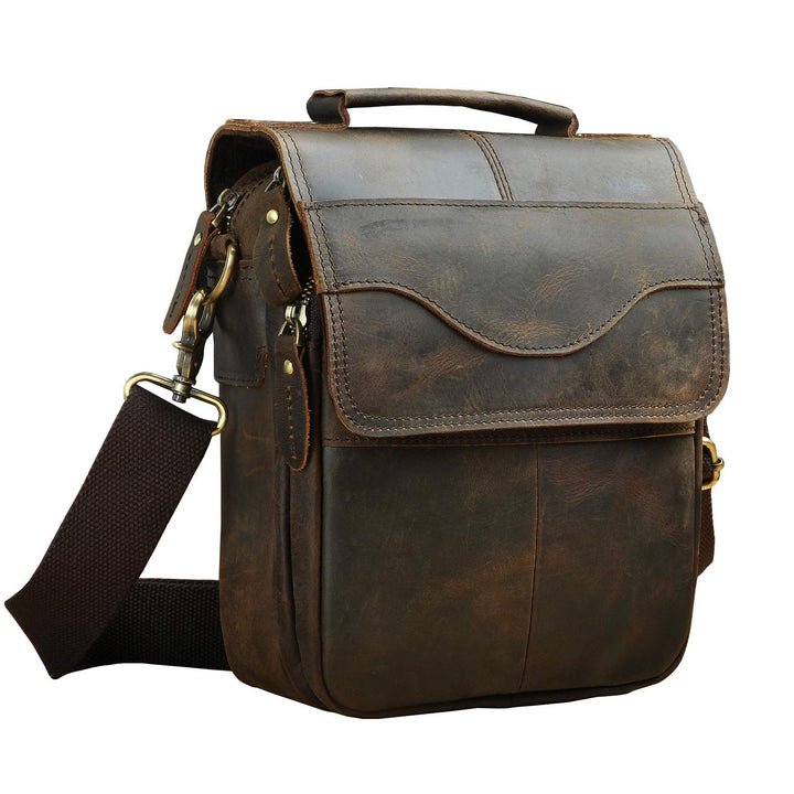 Le'aokuu Herren Echtleder Sling Messenger Schultertasche Tasche (144 Dunkelbraun)