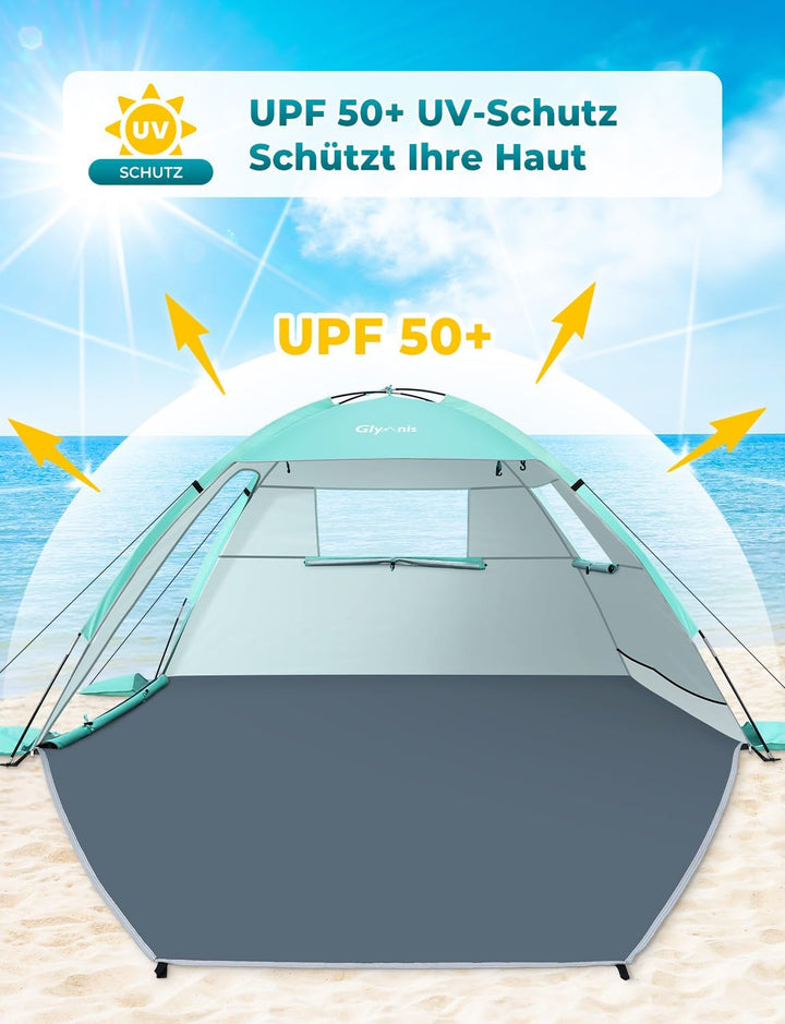 Glymnis Strandmuschel Strandzelt Strand Zelt mit 2 Reissverschlusstür UV-Schutz UPF50+ Windschutz kl
