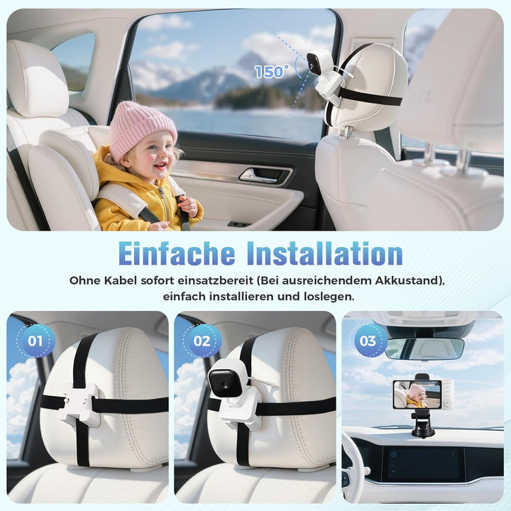 Baby Kamera Auto: 5" HD Kabelloser Baby Monitor mit Infrarot-Nachtsicht und Temperaturanzeige Batter
