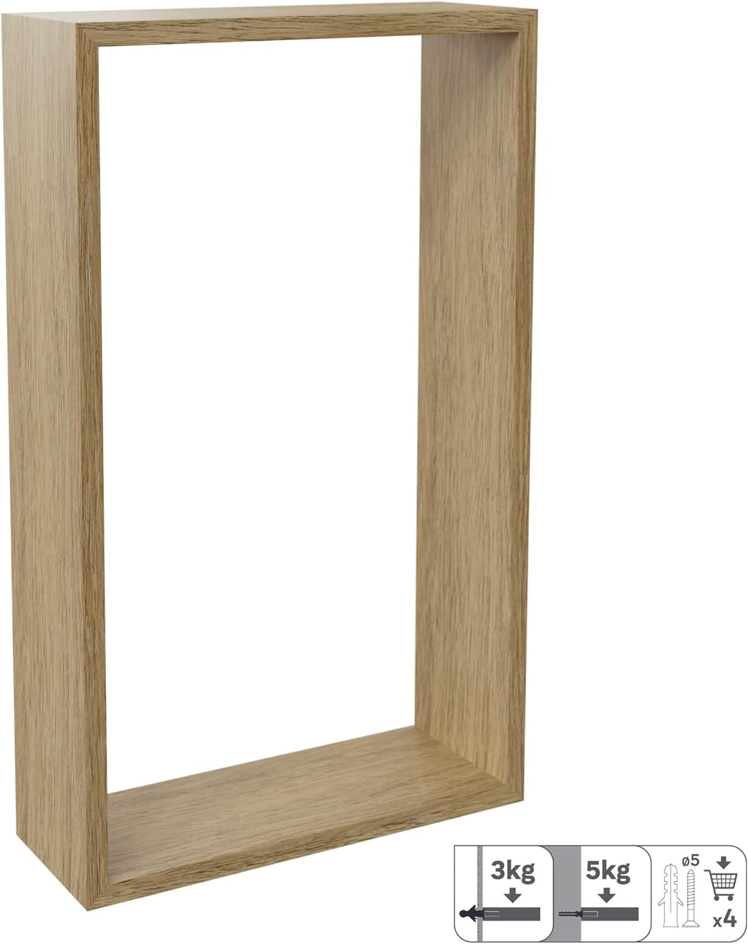 SPACEO - 2er-Set rechteckige Wandregale - Holz - Eiche - Matt - L. 27 x B. 45 x T. 11, 7 cm - L. 22