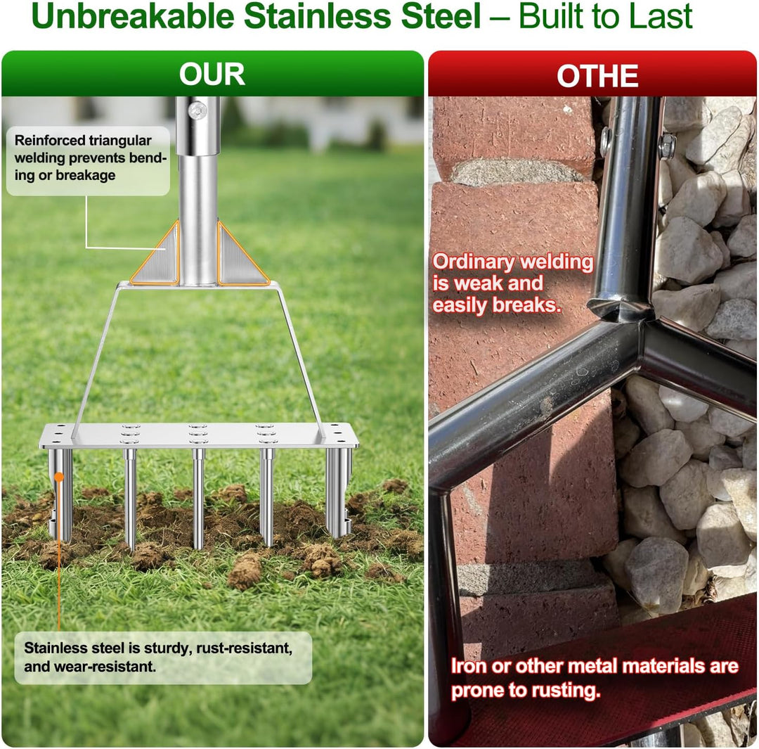 2-in-1 Rasenlüfter, Aerifizierer für Rasen mit 9 Spikes & 6 Kerne, Manueller Rasenbelüfter für Rasen