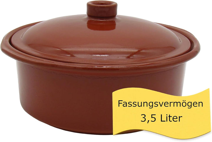 Ton-Cocotte mit Deckel - 3,5 Liter – Glasierter Schmortopf für Ceran, Gas, Ofen &amp; Grill – Mediterran